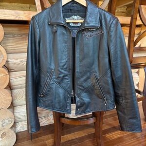 Harley-Davidson Black Leather Jacket with Embroidered Logo